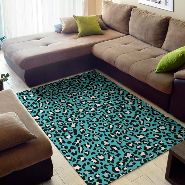 Turquoise Leopard Print Area Rug