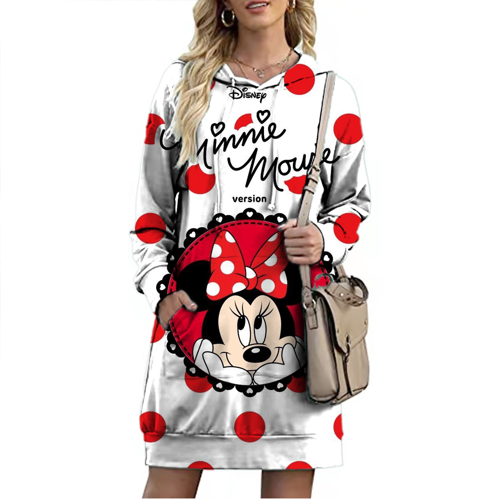 2022 Fall New Harajuku Street Women’s Casual Long Sleeve Extended Hoodie Dress Disney Brand Minnie Mouse Anime 3D Printing Y2K alx