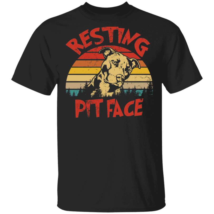 Vintage Retro Resting Pit Face Cute Pit Bull Dog Lover Rescue Dog Pet Gifts T-Shirt