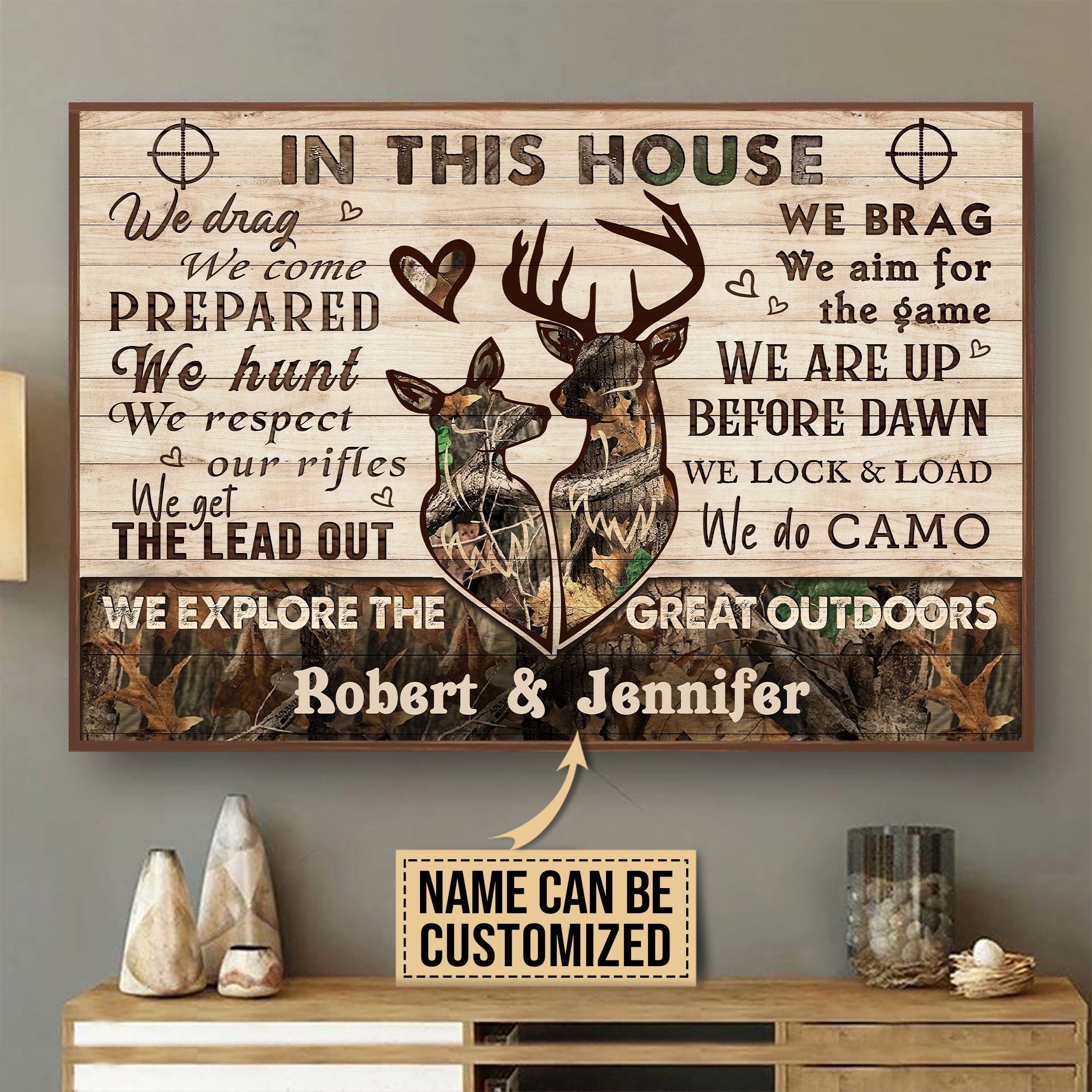 Aeticon Gifts Personalized Deer Camo In This House Canvas Mom Dad Gift Home Decor