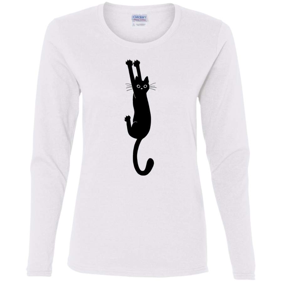 AGR Black Cat Holding OnBlack Cat Holding On Ladies’ Cotton LS T-Shirt