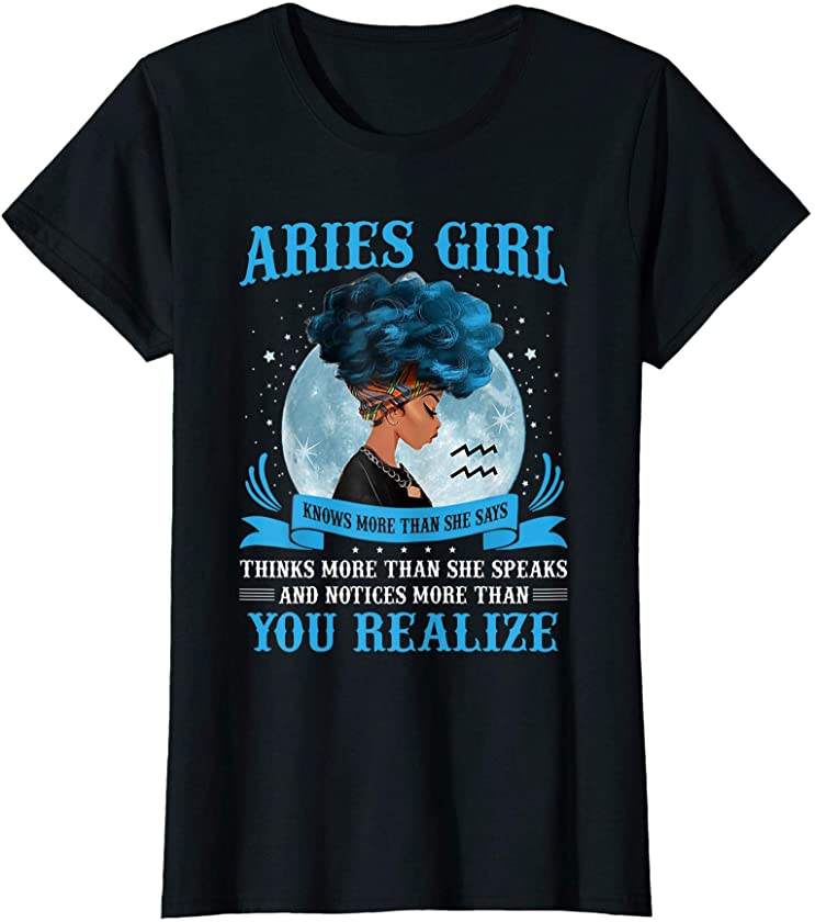 Womens Aries Girls Black Queen March April Birthday T-Shirt