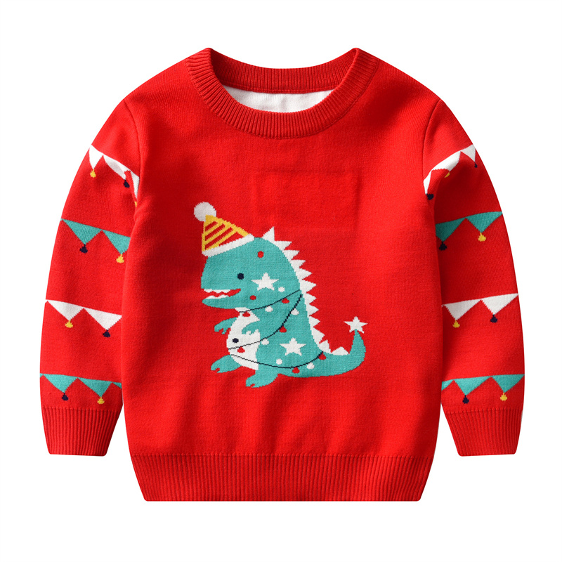 Children Christmas Sweaters Baby Cartoon Dinosaur Sweaters Xmas Clothes Boys Girls Cotton Outerwear Autumn Winter Warm Pullover alx