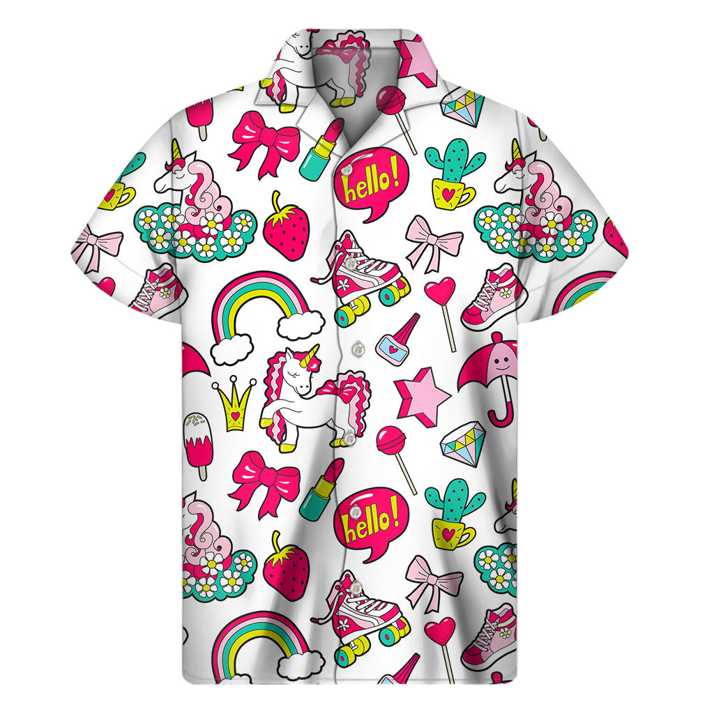 White Girly Unicorn Pattern Print Men’S Short Sleeve Shirt