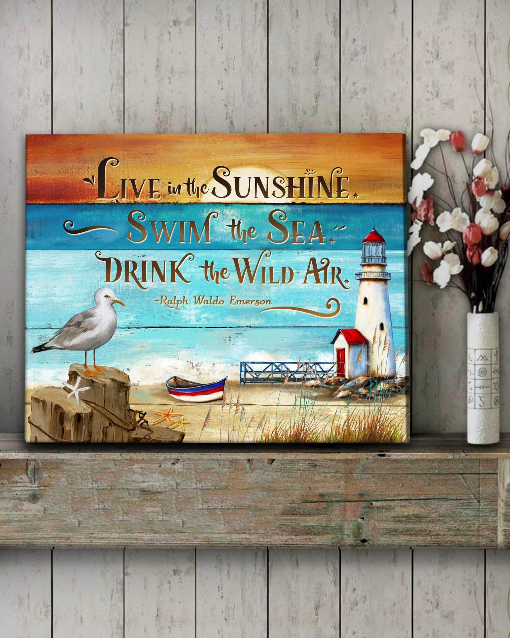 Beach Ocean Live In The Sunshine Premium Canvas Wall Art