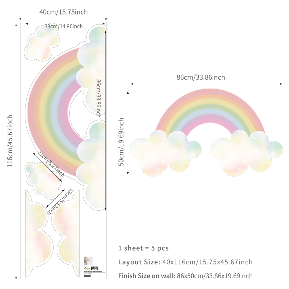 FunlifeĀ® Dream Rainbow Wallpaper Children Wall Sticker Peel & Stick Removable Eco-friendly PVC Decals for Baby’s Room Decration alx