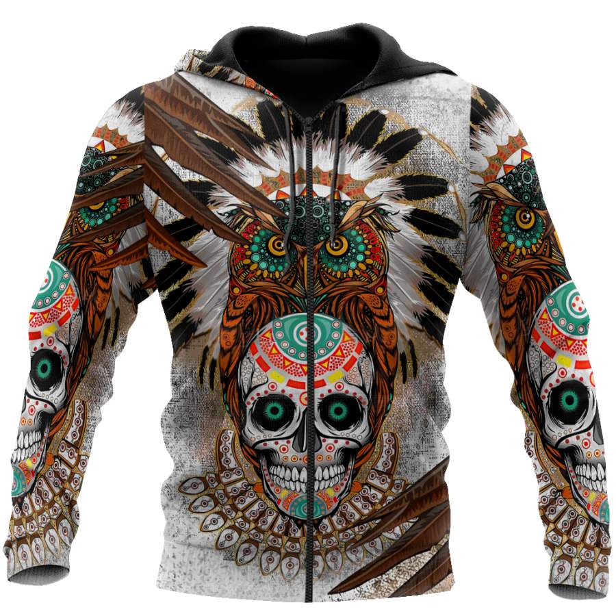 3D Magical Owl Skull Over Printed Hoodie TP