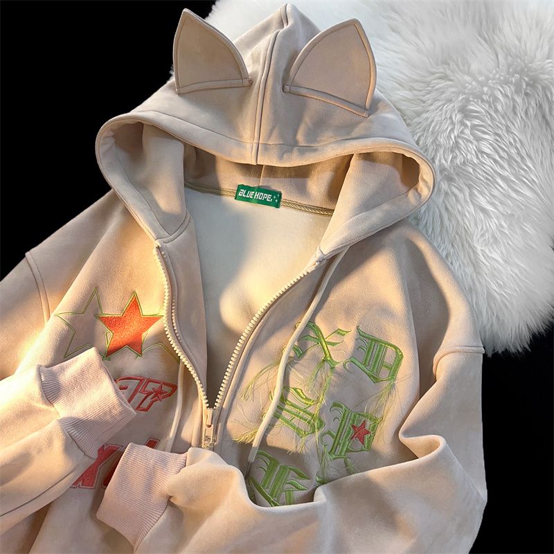 Zip Up Sweatshirts Hoodie Women Y2k Clothes Streetwear Hip Hop Embroidery Star Letter Zipper Hooded Casual Jackets Harajuku alx