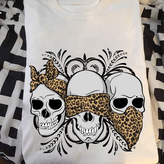 Three skull no speak no hear no see leopard three skull T Shirt Hoodie Sweater H97