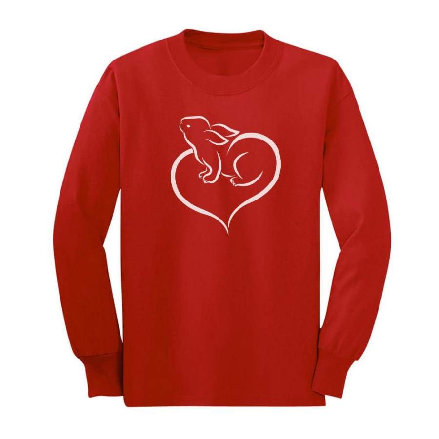 Love Heart Bunny Youth Kids Long Sleeve T-Shirt