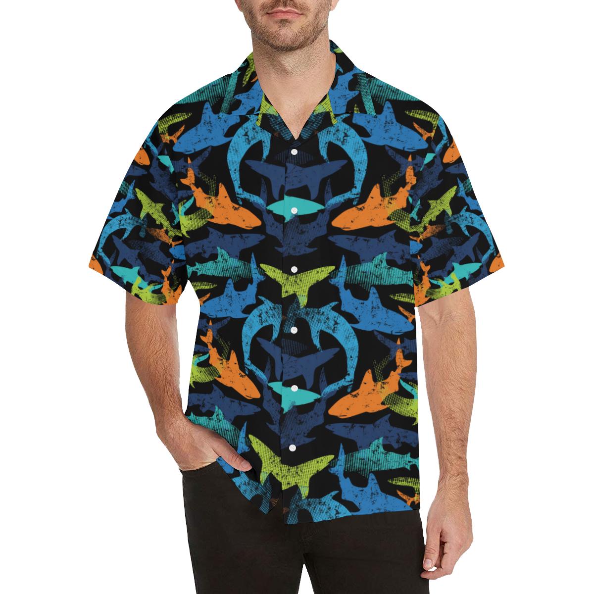 Colorful shark Men’s All Over Print Hawaiian Shirt