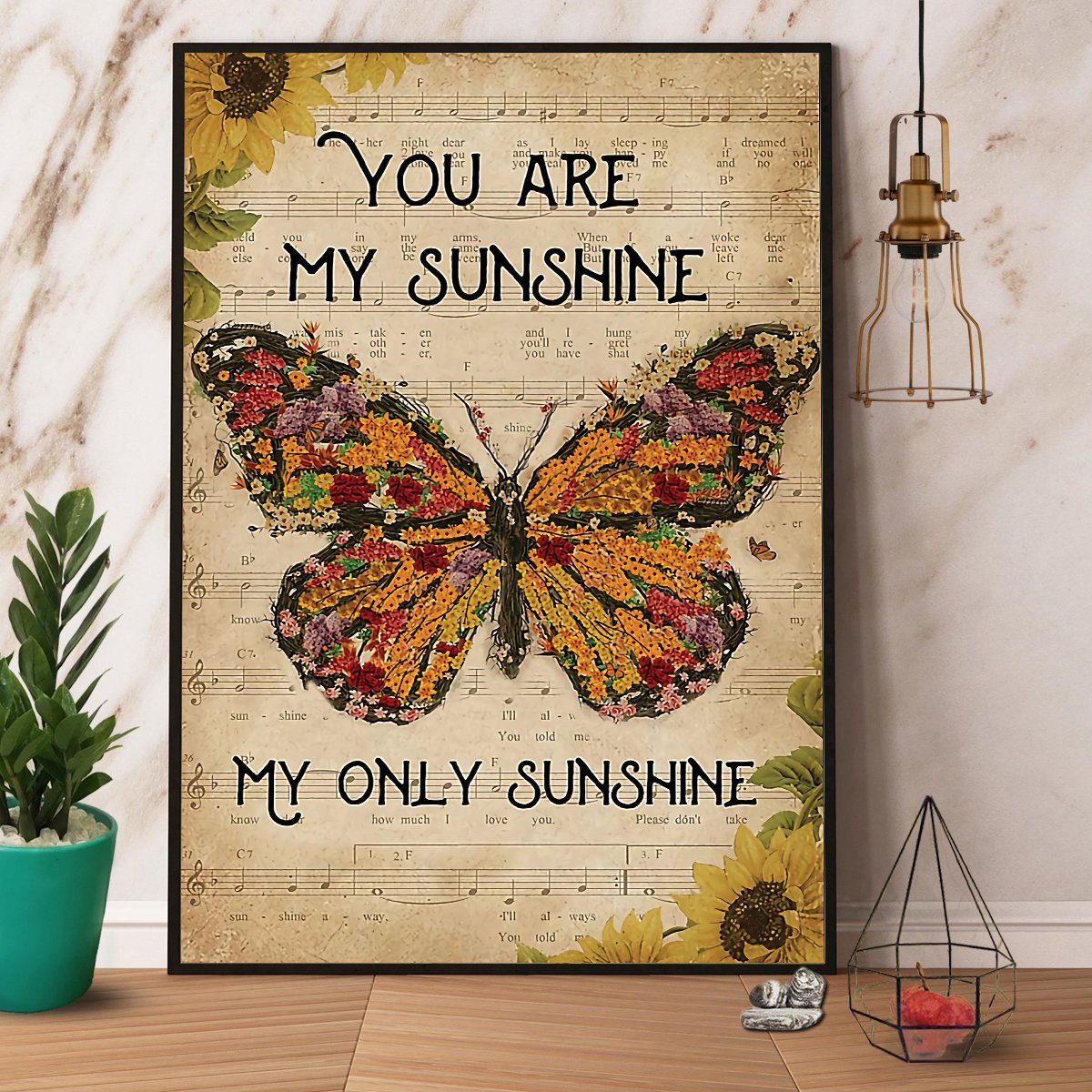 Butterfly You Are My Sunshine Music Sheet Vintage Poster No Frame