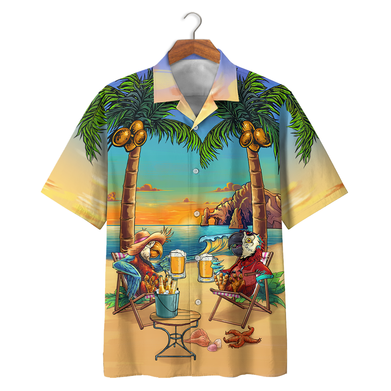 Famille – Parrot Party On The Beach Hawaiian Shirt ,Short