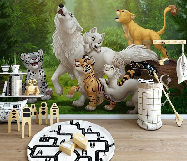 3D Green Forest Animals Wall Mural Wallpaper 168