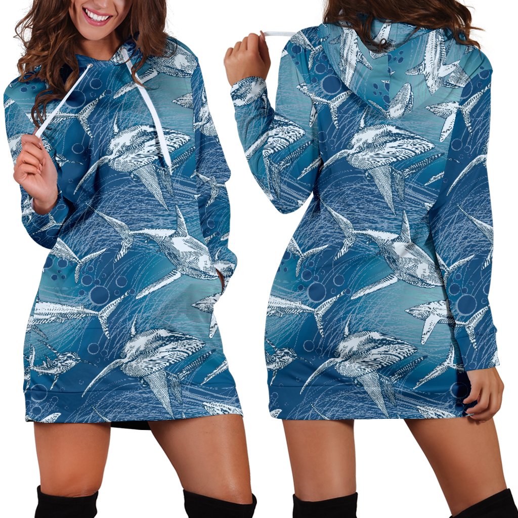 Shark Hand Drawn Women’S Hoodie Dress