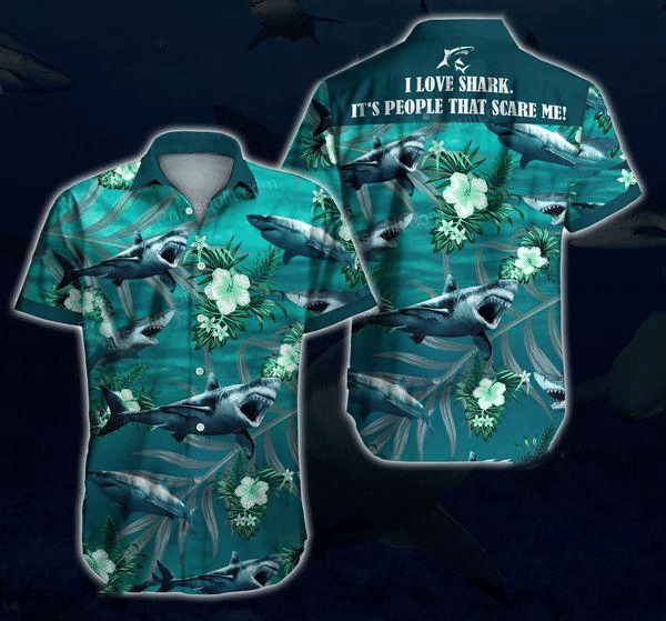 Waybackappare I Love Shark Funny Gift For Shark Lover Aloha 3D Hawaiian Shirt