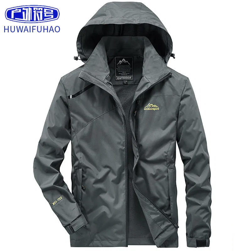 Spring And Autumn Jacket Men’s Outdoor Sports Jacket Solid Color Plus Size Hooded Windbreaker Men’s Wear alx