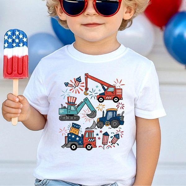 4th Of July Car Truck Toddler Shirt, Work Machine Boy Shirt, Fourth Of July Boy T-Shirt, Happy 4th Of July Shirt, American Boy Shirt