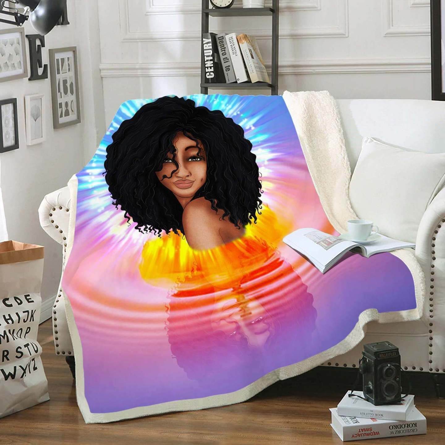 African American Cartoon Blanket African Natural Art Fleece Blanket Sexy Poppin Melanin Afro Hair Women Fleece Blanket