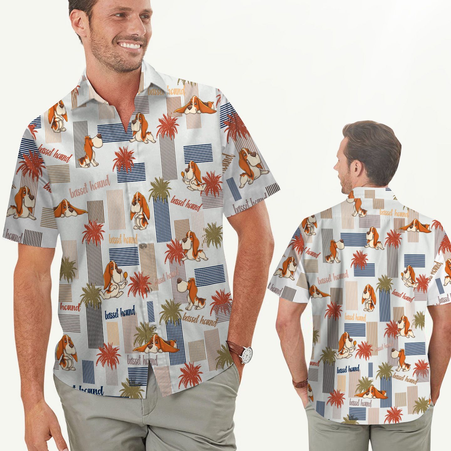 Cute Basset Hound Tropical Men Hawaii Shirt For Dog Lovers In Summer Ha29212