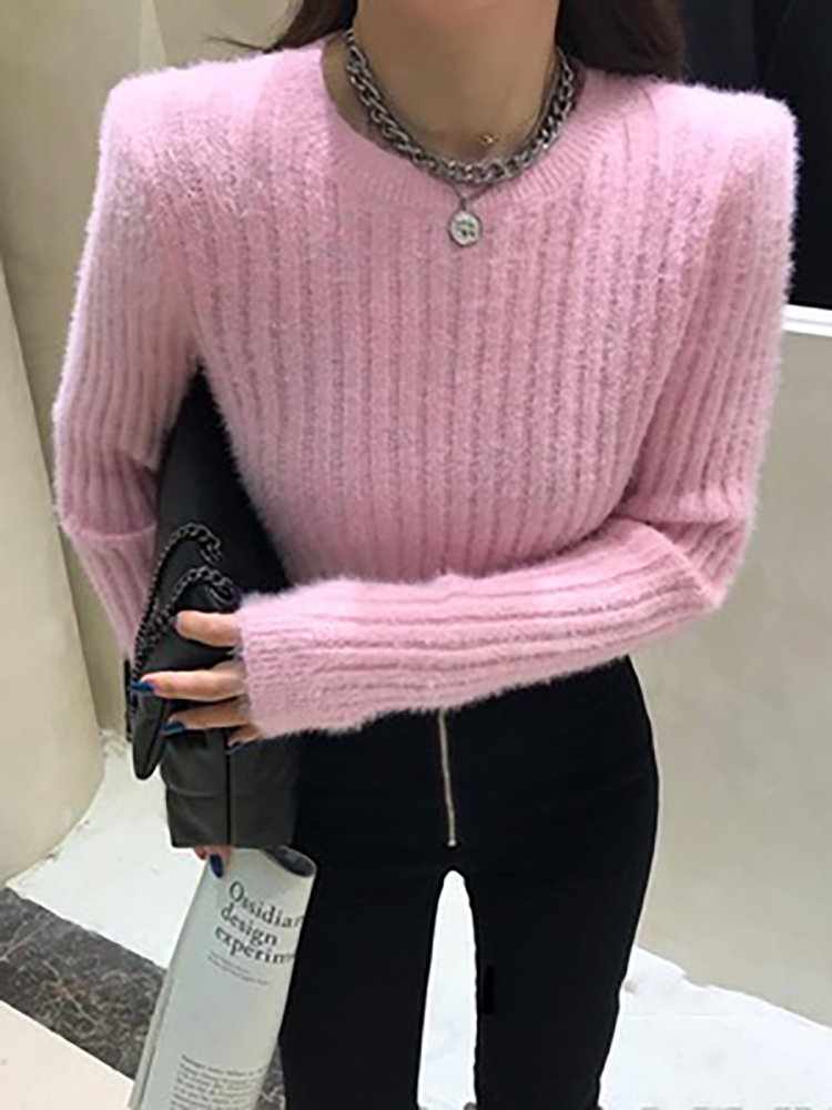 Women’s Crop Sweater Streetwear Pullover Korean Fashion Slim Knitted Sweaters Pull Femme Autumn Winter O Neck Long Sleeve Top alx