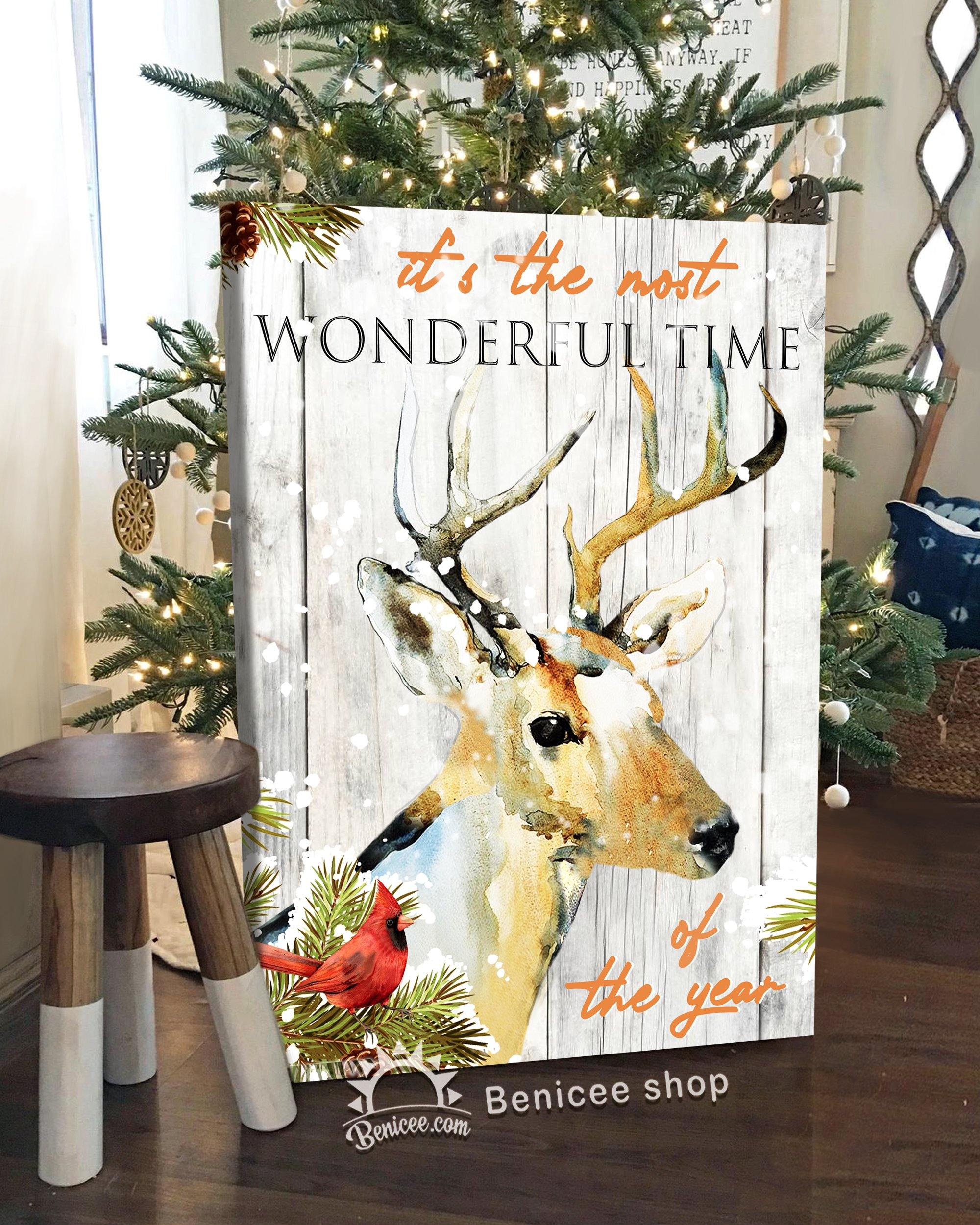 Benicee Deer And Christmas Wall Art Canvas – It’S The Most Wonderful Time Of The Year