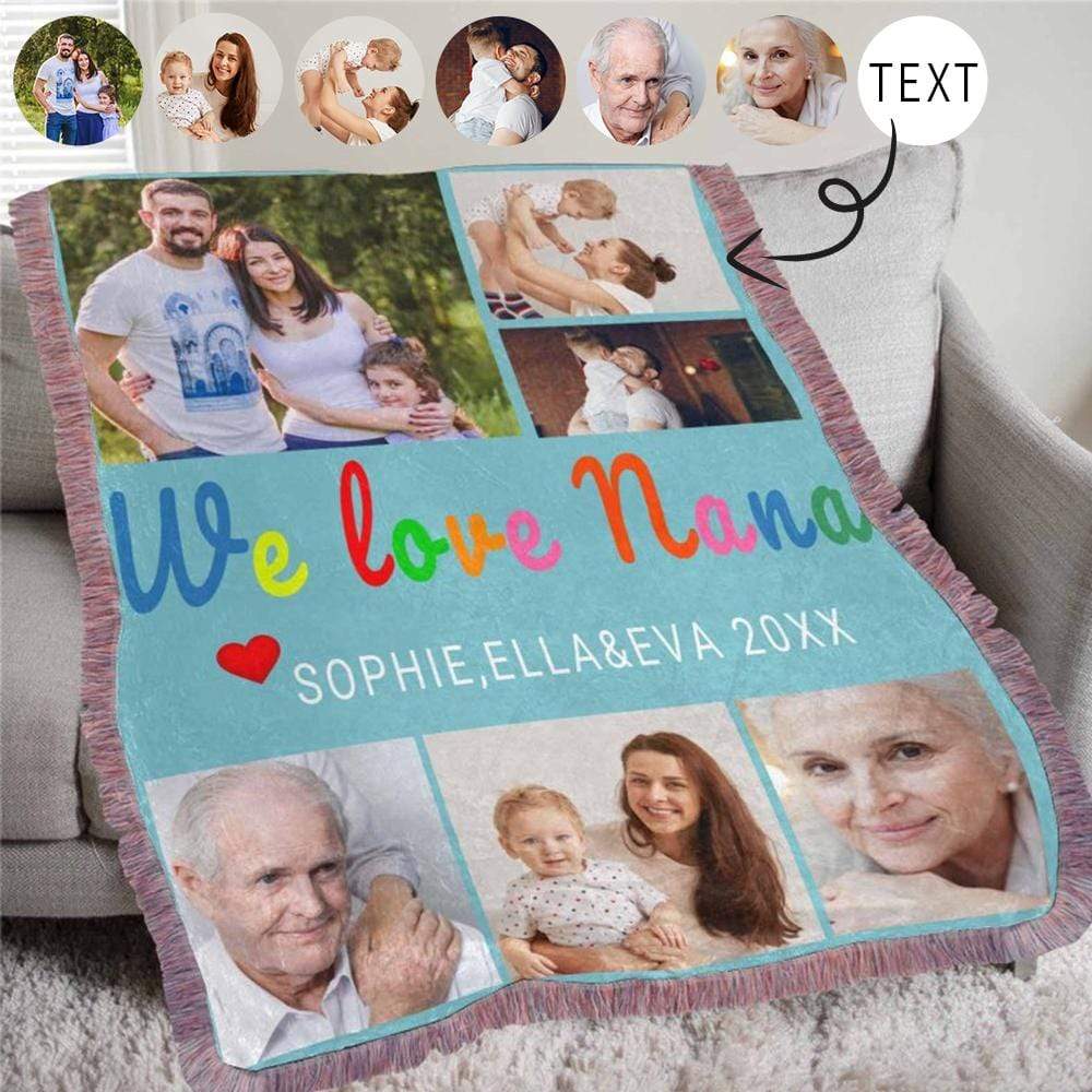 Custom Photo&Text Grandparents’ Love Ultra-Soft Pink Tassel Blanket