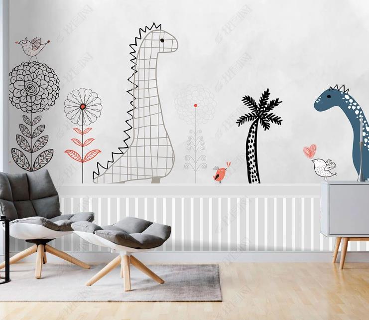 3D Northern Europe Hand-Painted Cartoon  Dinosaur Bird Wall Mural Wallpaper Sww1585