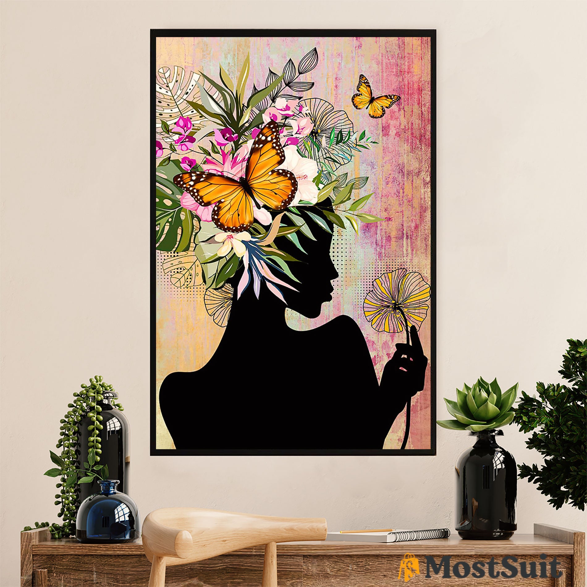 African American Afro Poster | Gift For Black Girl | Juneteenth Day Room Wall Art – Flowers Butterflies