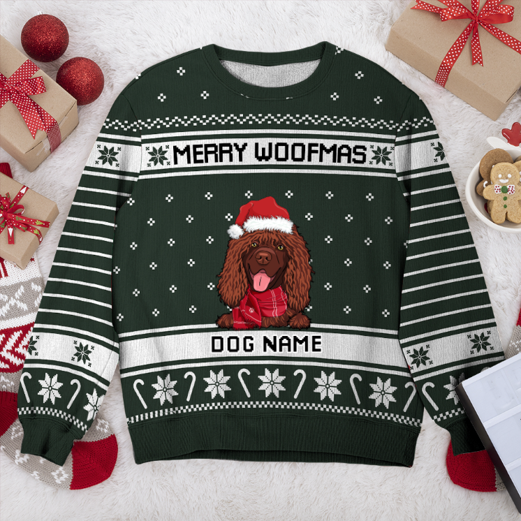 Water Spaniel Merry Woofmas Personalized Sweater, Dog Ugly Christmas Sweater