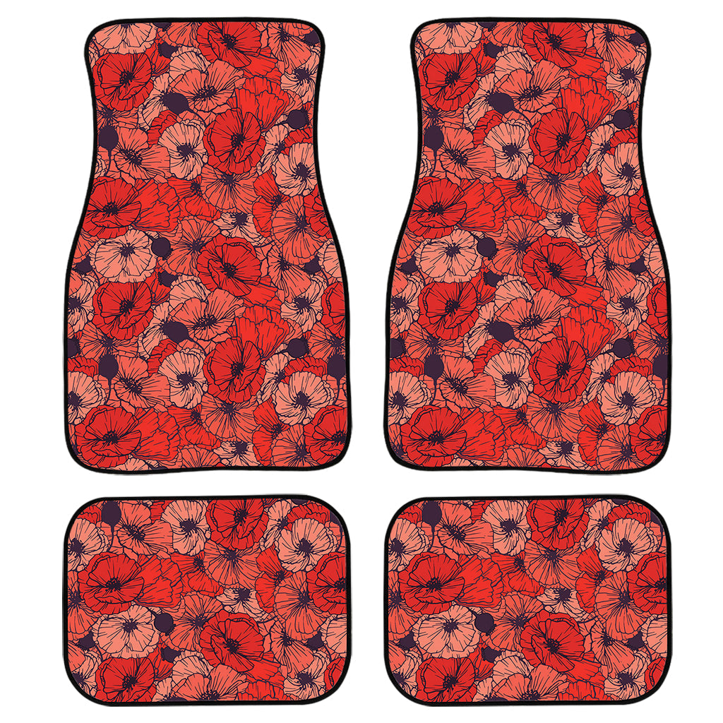 Armistice Day Poppy Pattern Print Front And Back Car Floor Mats, Front Car Mat