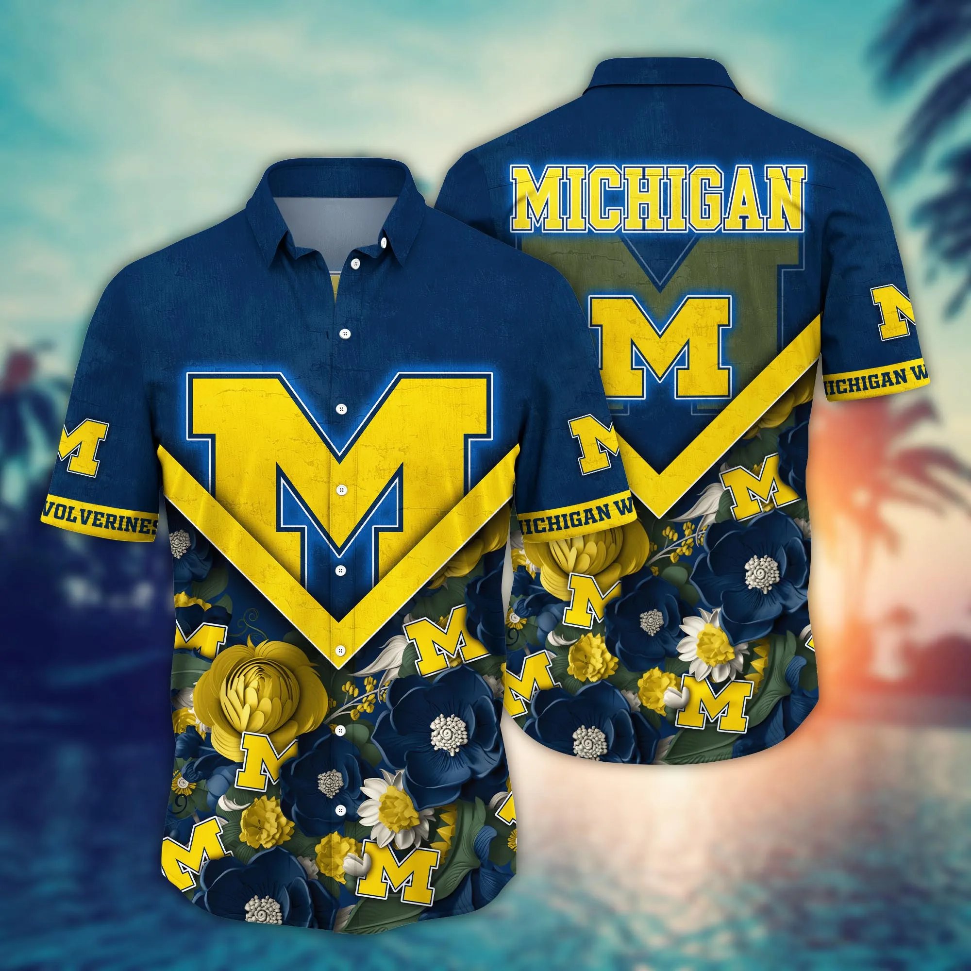 Michigan Wolverines NCCA Hawaiian Shirt Custom Ocean Waves Aloha Shirt