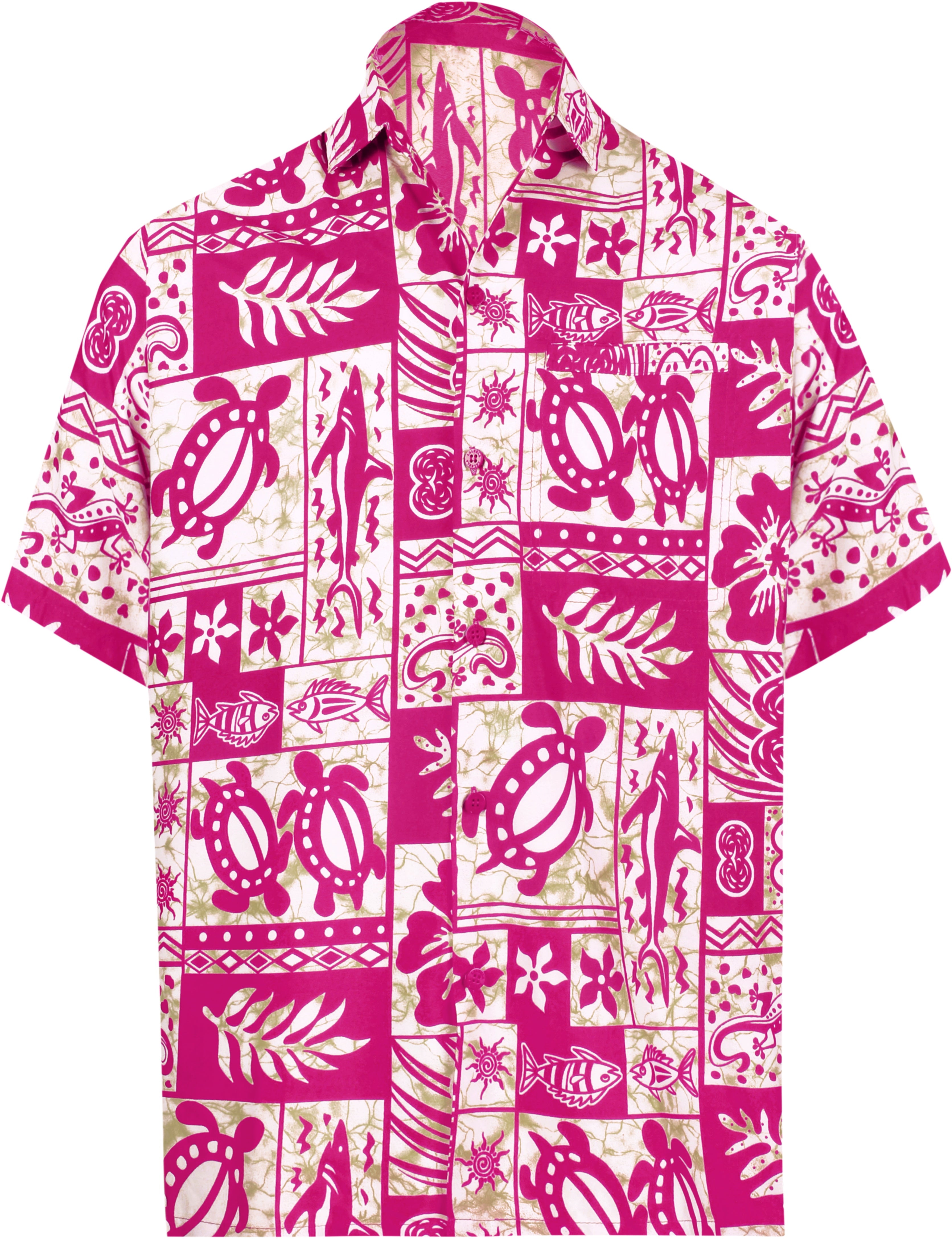 LA LEELA Support Pink Breast Cancer Shirt Aquatic Life Hawaiian Beach Shirt for Men’s Casual Button down Tropical Aloha White_W127