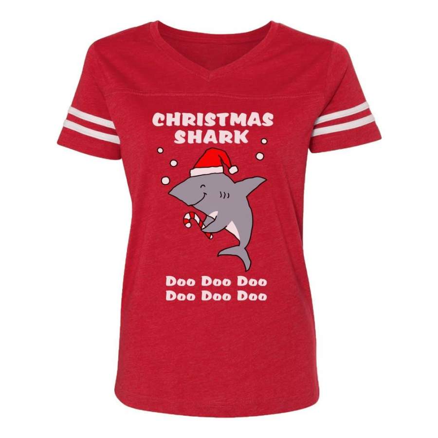 Christmas Shark Doo Doo Ugly Sweater Women Football Jersey T-Shirt