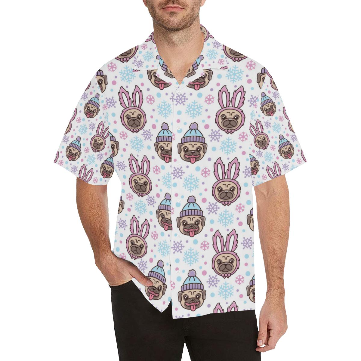 Cute pug hat rabbit costume pattern Men’s All Over Print Hawaiian Shirt