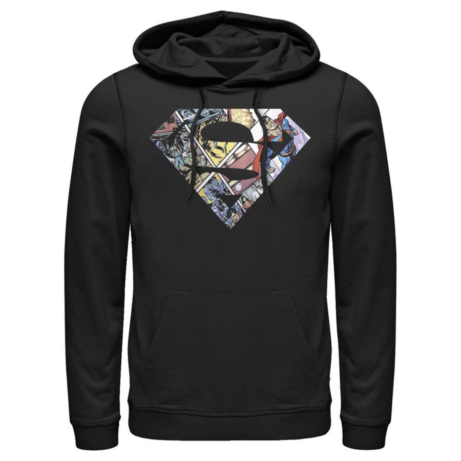 Superman Men’s Comic Panel Shield Logo  Lightweight Hoodie