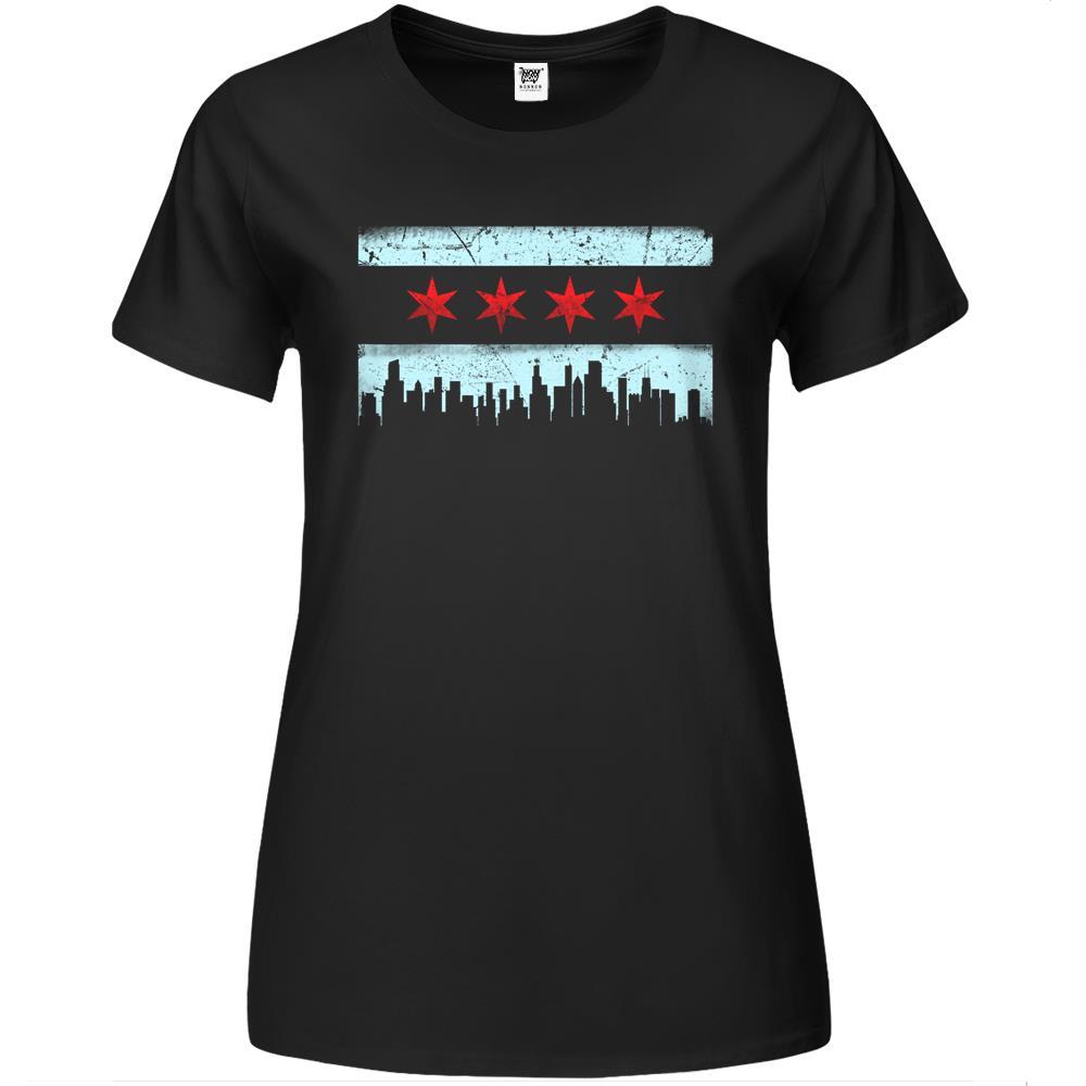 Chicago Flag Skyline Premium Womens Tshirts