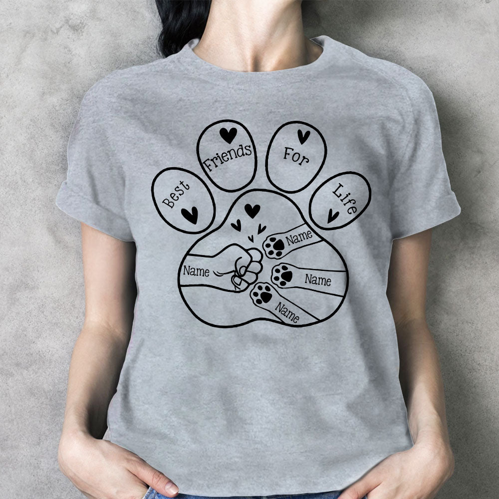 Personalized Cat’S Mom Shirts, Best Friends For Life With Cat Paw And Human Hand, Gift For Cat Mom, Cat Lovers, M0402, Nh95