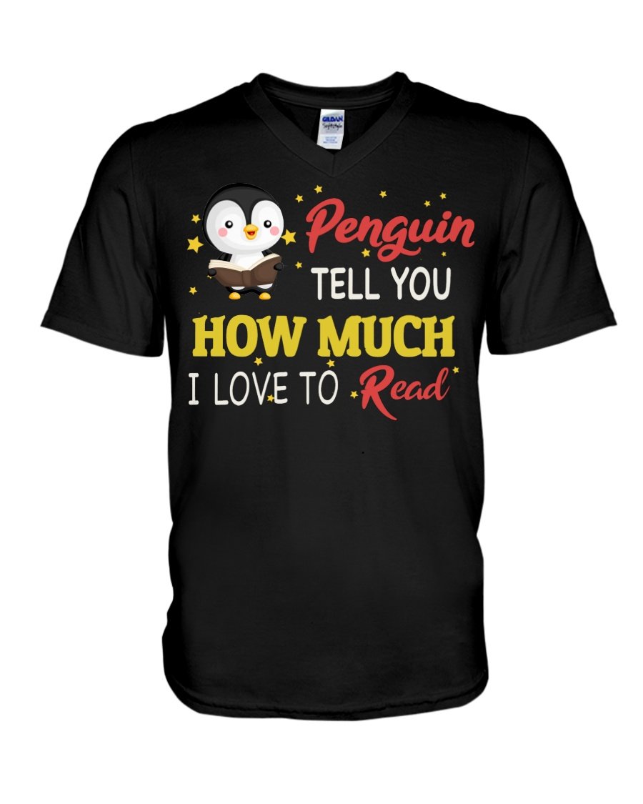 Penguin Tell Yo How Much I Love To Read Trending Guys V-Neck