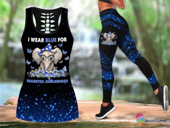 I Wear Blue For Diabetes Awareness Elephant Tank Top And Legging Set Nhd