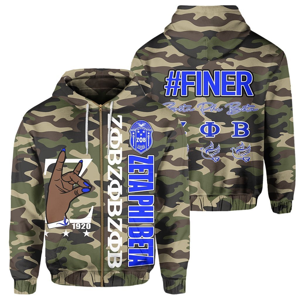 Sorority Hoodie – Zeta Phi Beta Camouflage Zip Hoodie