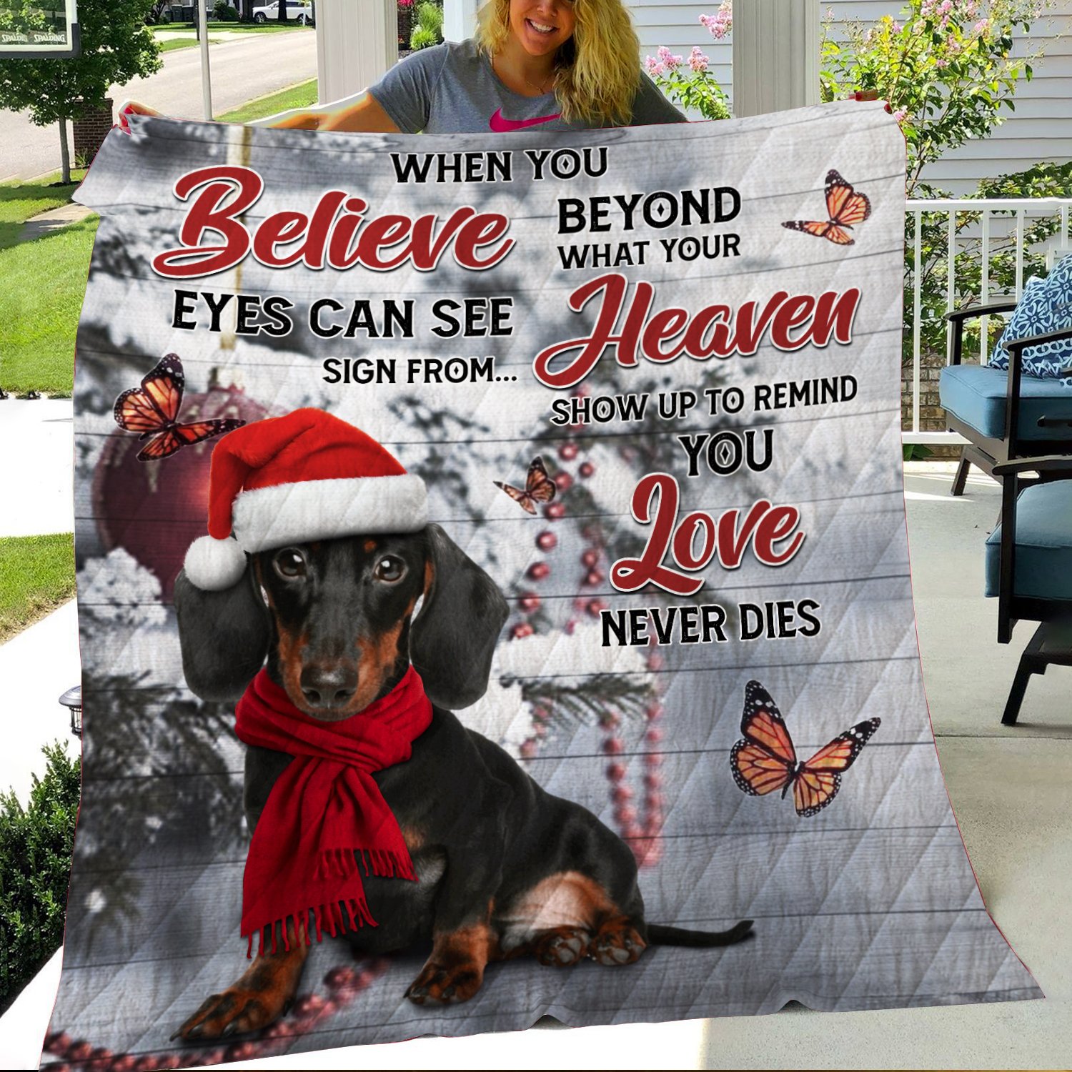 When you Believe Beyond What Your Eyes Can See Heaven- Dachshund – Quilt Blanket