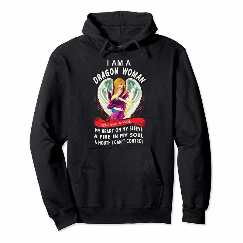 Womens Dragon Shirt Dragon Woman Born With Fire In My Soul Pullover Hoodie