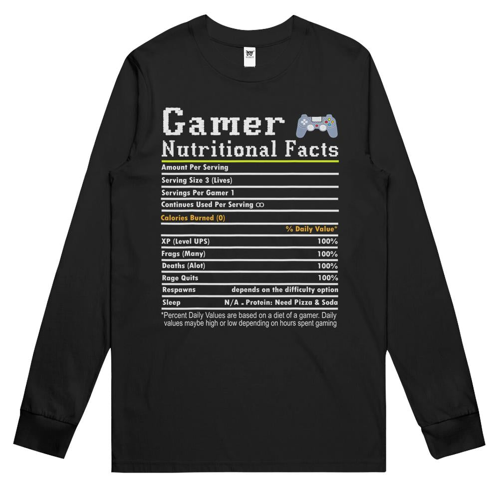 Nutritional Facts Shirt, Gamer Nutrition Facts Shirt, Gamer Nutritional Facts Funny Gamer Life Video Gaming Lover Long Sleeve T Shirts