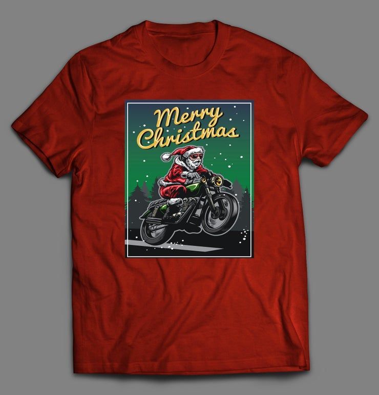 Motorcycle Ridin Santa Merry Christmas Custom Printed Full Front Dtg High Quality Shirt