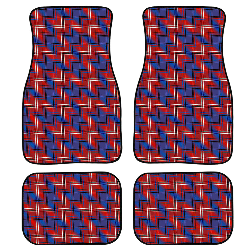 Red Blue And White Tartan Pattern Print Front And Back Car Floor Mats, Front Car Mat