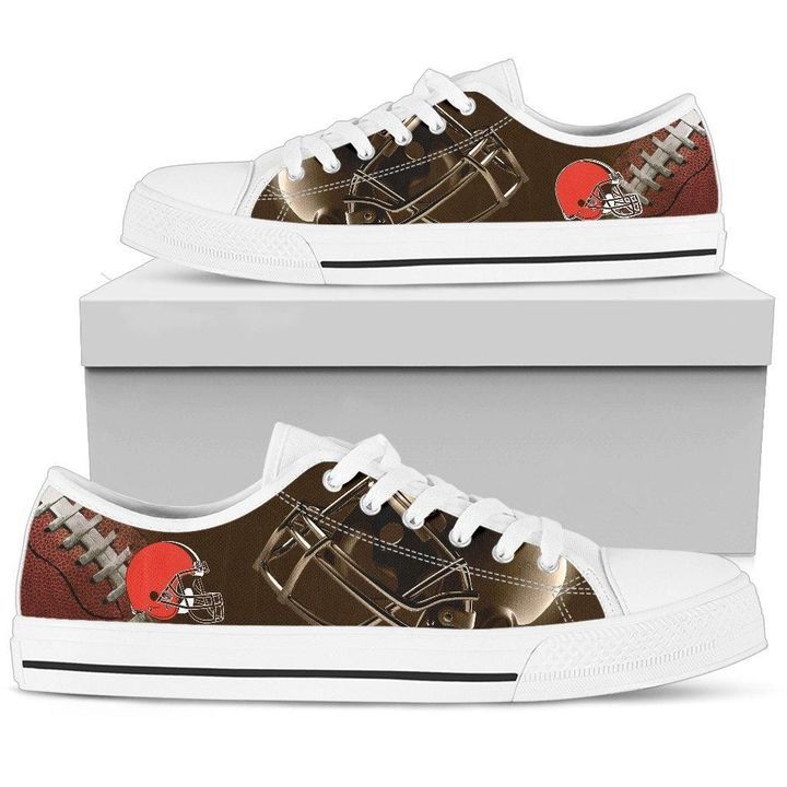 White Low Top Canvas Custom Shoes Gift For Men Artistic Scratch Of Cleveland Browns