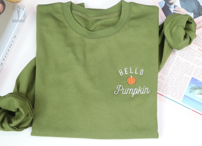 Hello Pumpkin Halloween Embroidered Sweatshirt 2D Crewneck Sweatshirt All Over Print Sweatshirt For Women Sweatshirt For Men Sws3192