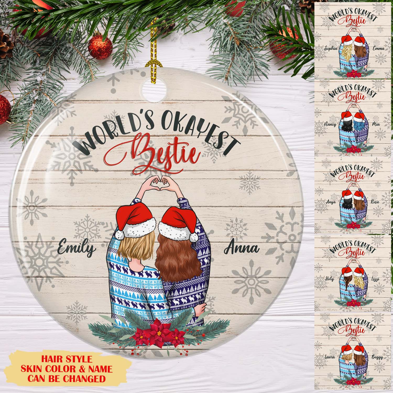 World’S Okayest Bestie – Personalized Ceramic Christmas Ornaments