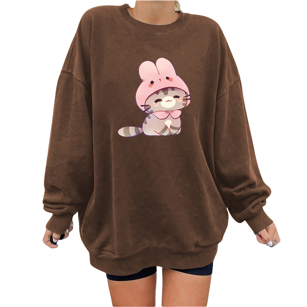 Women’s Cute Fresh Cat Sweet Print Sweatshirt alx